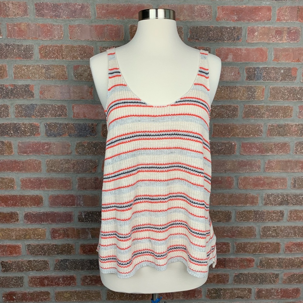 Free People Lightweight Knit Sailor Tank Top in a Nautical Stripe Linen Blend, S